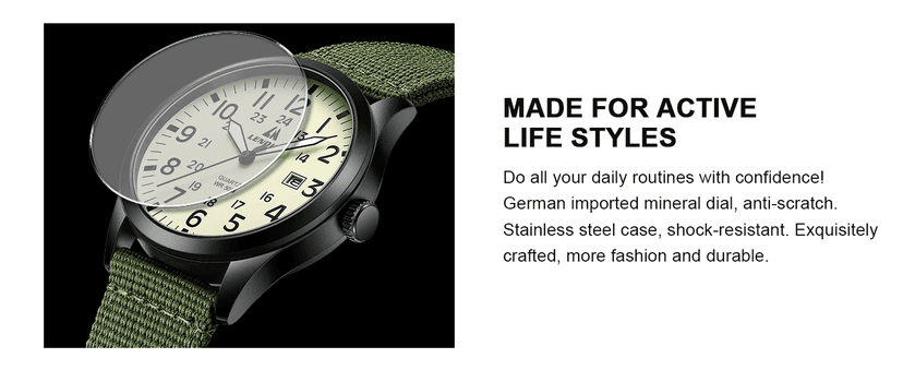LN LENQIN Mens Watches Unisex Military Sport Nylon Strap Stylish Luminous Fashion Analog Quartz Watch for Men Waterproof Army Tactical Casual Wristwatch