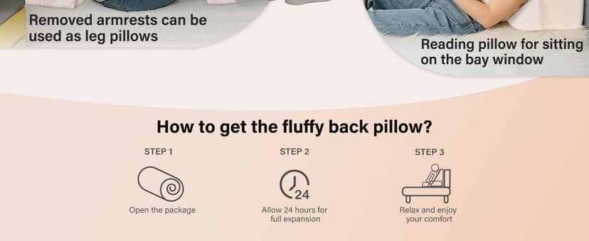 ENITYA 19" Back Pillow for Bed Sitting up, Big Pockets and Washable Removable Cover, Reading Chair for Watching TV/Reading/Gaming/Resting in Bed, Couch or Floor, Medium(Ivory)