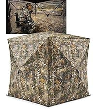 TIDEWE Hunting Chair with Seat Cover, 360 Degree Silent Swivel Blind Folding Chair, 4 Legs Adjustable Height Hunting Seats with Armrest, Portable Comfortable Stable Ground Hunting Chair