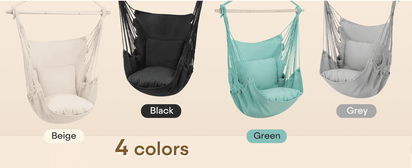 Athena Collection Hammock Chair Hanging Rope Swing Chair with 2 Cushions, Max 350 Lbs, Hanging Macrame Chair with Anti-Slip Grooves Spreader Bar and Pocket for Outdoor Indoor Patio Yard, Green