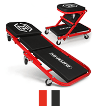 M-AUTO Foldable Z Creeper 2-in-1 Rolling Folding Car Creeper & Seat, 36" Adjustable Roller Garage Chair Lay Down or Sit, 330LBS Capacity Under Car Roller Creeper with 6 Swivel Casters, Red B0BPSQMJ9V
