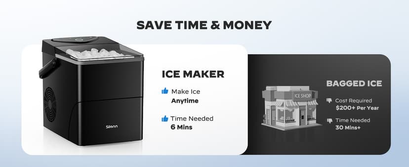 Silonn Countertop Ice Maker with Expanding Ice Basket, 9 Cubes in 6 Mins, 2.5L Ice Basket, Self-Cleaning Ice Maker with LED Touch Control, 2 Bullet Ice Sizes for Home, Kitchen, Office