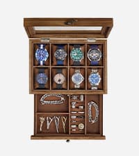SONGMICS SONGMICS 12-Slot Watch Box, 2-Tier Watch Display Case with Large Glass Lid, Removable Watch Pillows, Velvet Lining, Jewelry Box, Gift Idea, Rustic Walnut UJOW012K01
