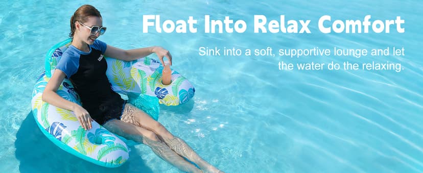 2 Pack Inflatable Pool Float Chair, Floating Pool Chair Adults Pool Lounger Float with Cup Holder & Handles Water Floats for Adults Lake Chair Floats for Swimming Pool River Beach Party