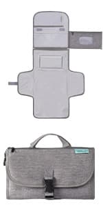 Kopi Baby Portable Diaper Changing Pad - Baby Diaper Changer Travel Bag with Wipes Pocket, Smart Design Portable Changing Mat, Infant Travel Station Kit, Gift for Newborn Girl & Boy - Grey, Classic