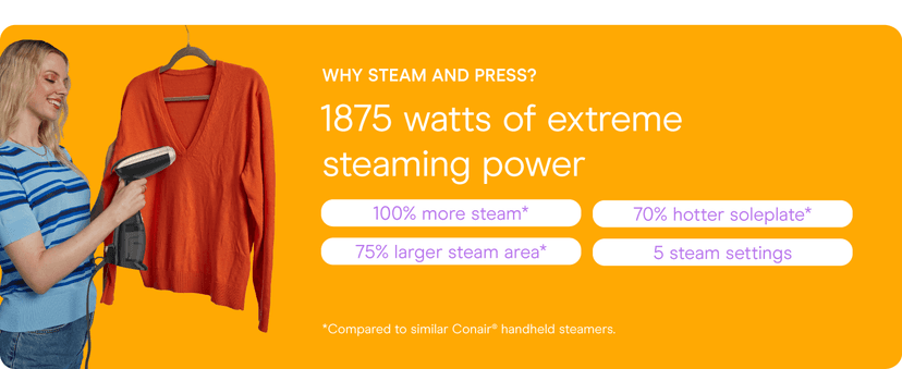 Conair Handheld Garment Steamer for Clothes, Turbo ExtremeSteam 1875W Fabric Steamer, Portable Handheld Design, Strong Penetrating Steam, Amazon Exclusive, Black