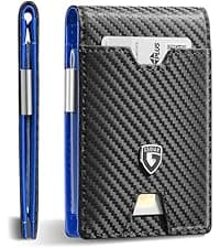 GSOIAX Slim Wallet for Men Rfid Blocking Leather Bifold Front Pocket Carbon Fiber Men's Money Clips Credit Card Holder With Gift Box B09P3QGR1D