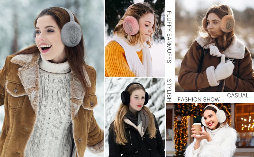 Clothirily Winter EarMuffs for Women, Faux Fur Warm Ear Muffs for Winter, Foldable Ear Covers, Fuzzy Ear Warmers for Women