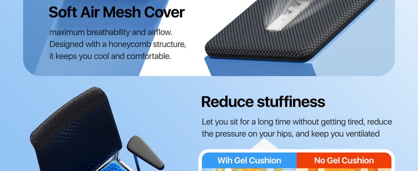 Gel Seat Cushion, Cooling seat Cushion (Super Large & Thick), Breathable Honeycomb Design Absorbs Pressure Points Seat Cushion, Gel Cushion for Office Chair, Home Car seat Cushion for Wheelchair