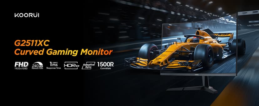 KOORUI 25 Inch Curved Gaming Monitor 240Hz FHD 1080P Computer Monitor, 1500R 1ms MPRT Display, Adaptive Sync, 90% DCI-P3,HDR, Eye Care, Tilt Adjustable, VESA 75x75mm, Black,G2511XC