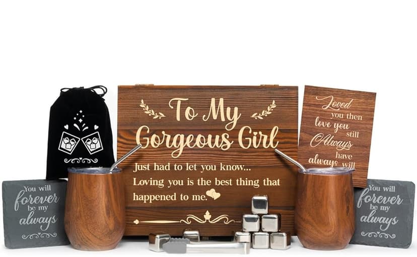 Anniversary for Her Girlfriend Wife Gift Romantic Birthday 5 Year 5th 1 Year First Anniversary Wood Gifts Wooden Cute Wine Tumbler Set Engraved To My Gorgeous Girl