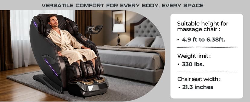 4D Massage Chairs Full Body,Zero Gravity SL-Track Shiatsu Massage Chair Recliner,Core Heating,20 Massage Techniques,Deep Yoga Stretch,Foot Rollers, Ai Voice,Touch Screen,Wireless Charging