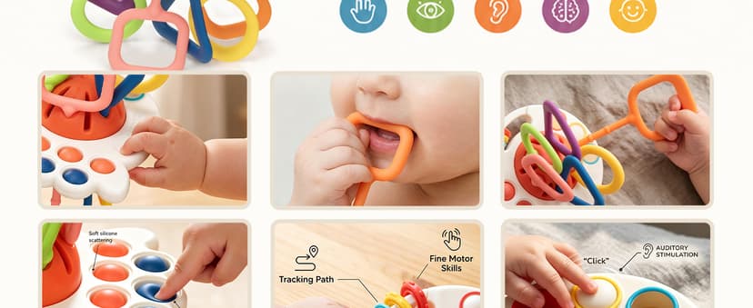 Silicone Teething and Car activities, Baby Shower Gifts for Infant 6-12 Months, 1 Year Old Boy and Girl Montessori Pull String Sensory Toy for Toddlers B0GZ3TLLZM