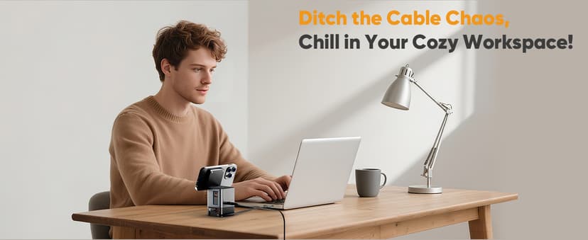 6-in-1 Charging Station,105W GaN Retractable Charger with Magnetic Pad – MagSafe Compatible, USB-C Fast Charging for iPhone, AirPods, MacBook, Apple Watch, and Other Phones, Tablets, Laptops