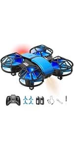 Red Mini Drone for Kids, Indoor & Outdoor RC Quadcopter, Full Propeller Guards, LED Light, 3D Flips, One Key Start, Headless Mode, 2 Rechargeable Batteries, 21 Mins Total Flight Time, Toy Gift for Boys and Girls