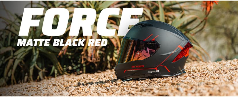 HAX Force Aerodynamic Full Face Helmet for Street & E-Bikes DOT & ECE Certified - Enhanced Dual Visor, Adult Size, Pinlock Ready Matte Black Red M