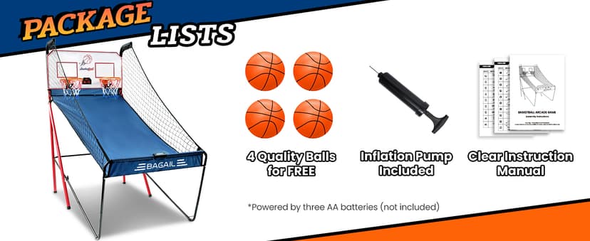 BAGAIL Basketball Arcade Game, Electronic Basketball Shooting Game with 8 Game Modes, Arcade Sounds, Foldable Frame, 4 Balls, Inflation Pump, Ideal Indoor Sport Games for All Players - Dual Shots