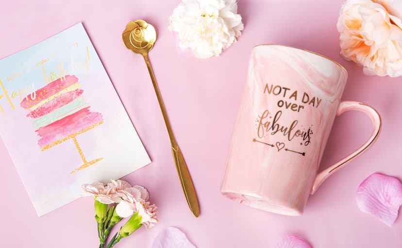 Jumway Not A Day Over Fabulous Mug Gifts Set- Birthday Gifts for Women - Funny Birthday Gift Ideas for Her,Friends, Coworkers, Her, Wife, Mom, Daughter, Sister, Aunt Ceramic Marble Mug 14 Oz