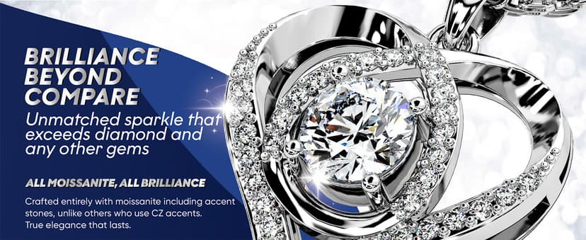 Heart Pendant Necklace for Her Moissanite Lab-Created Gem Jewelry for Women I Love You S925 Sterling Silver Gifts to Wife Girlfriend Mom Daughter Anniversary Birthday Christmas Valentines Day