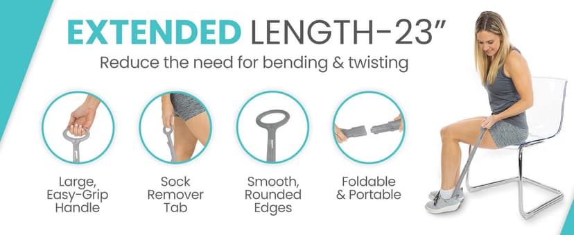 Vive Long Shoe Horn with Handle for Seniors (23") - Sock Remover and Long Handled Shoehorn for Men & Women