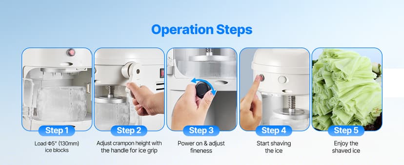 VEVOR Commercial Ice Shaver Crusher, 220lbs/hr Electric Fluffy Ice & Snow Cone Machine, 250W 1500RPM Tabletop Fluffy Shaved-Ice Machine for Parties Events Snack Bar, Home and Commercial Use (White)