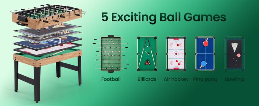 10-in-1 Foosball Table, 48" Combo Game Table - Ping Pong, Air Hockey, Pool, Soccer - All-in-One Game Table with Accessories for Indoor Outdoor Game Rooms and Family Game
