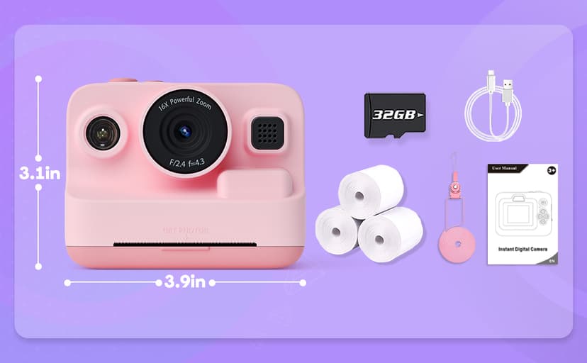 Kids Camera Instant Print,1080P Kids Instant Cameras That Print Photos,Christmas Birthday Gifts for Girls Age 3-12,Portable Toy for 3 4 5 6 7 8 9 10 Year Old Girls Boys Pink