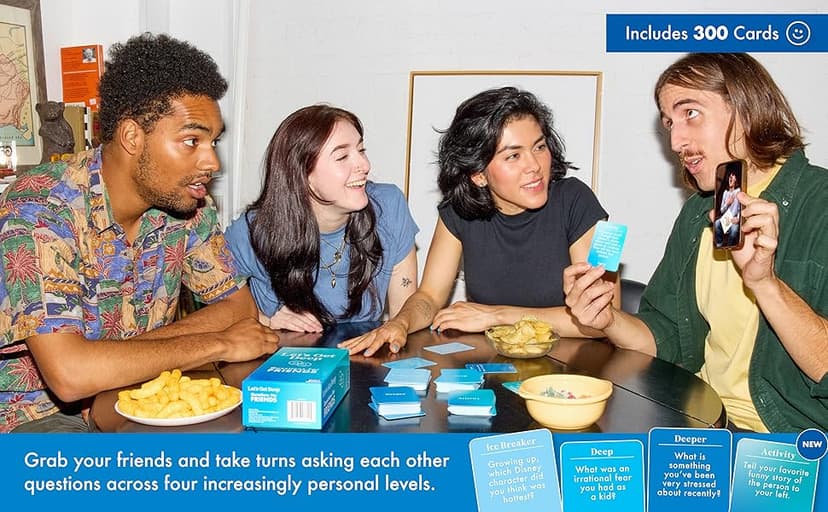 Let's Get Deep: Friends Edition by Relatable, Fun Group Card Game, Easy Adult Game for Game Night, Perfect for Party Games with Friends, Includes 400 Question Cards, Three Increasingly Personal Levels