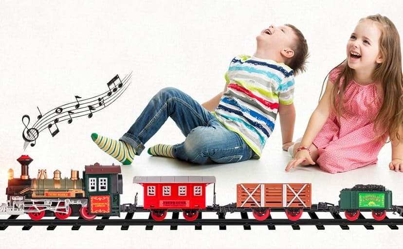 Electric Train Set for Kids Ages 4-8 | Train Set for Kids Ages 4-8 | Battery Powered Trains Sets with Lights & Sounds, Steam Locomotive Engine, Horses & Tracks - Classic Railway Toy Gift