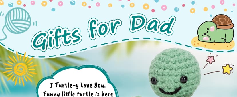 Mini Funny Turtle Dad Gifts from Daughter Son Wife, Birthday Gifts for Dad Father Daddy Presents, I Love You Small Cute Stuff Things, Handmade Emotional Positive Crochet Turtle