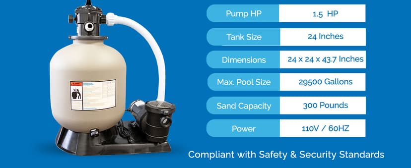 SWIMLINE HYDROTOOLS Complete Sand Filter System, 14" Tank - for Above-Ground & Inground Pools Up to 10,500 Gallons, Single Speed Pump, 0.45 THP, 2,400 GPH, 4-Way Multi-Port Valve, 60 lb Capacity
