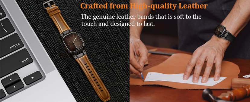 LOIRNBR Leather Bands Compatible with Apple Watch Ultra 3/2/1 Band 49mm 46mm 45mm 44mm 42mm Men, Genuine Leather Metal Connector Strap for iWatch Ultra Series 11/10/9/8/7/SE/6/5/4/3/2/1, Black/Black