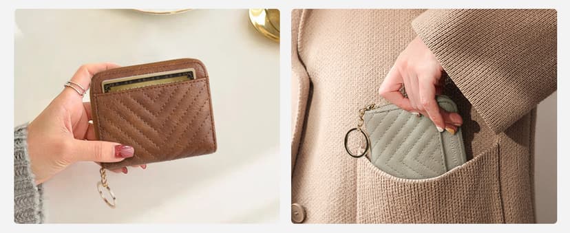 BOSTANTEN Credit Card Holder Wallet RFID Blocking Leather Small Wallet for Women Zipper Keychain Wallet with Wristlet Beige&Brown