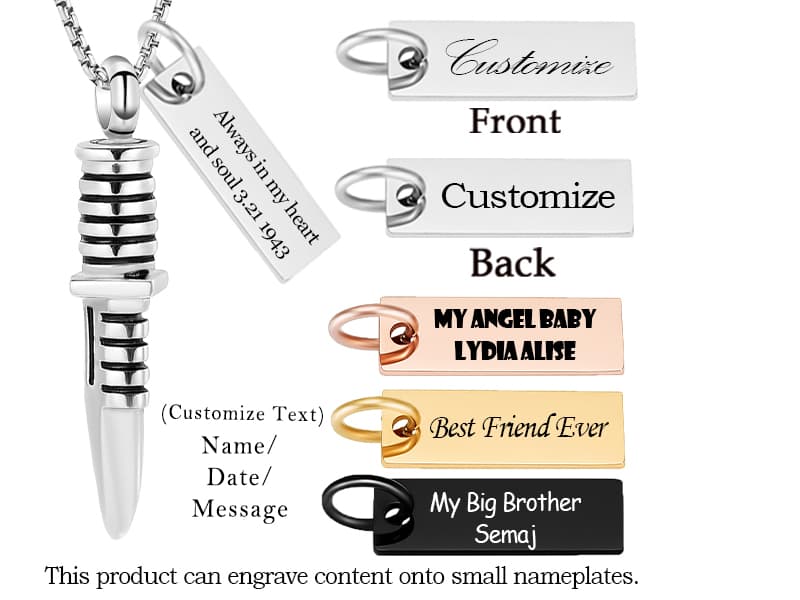 Stainless Steel Memorial Necklace Keepsake Pendant Ash Holder for Pet Human Urn Jewelry Funeral Memorial Gift with Fill Tool Hearbeingt Knife Dagger Urn Necklaces for Men Cremation Jewelry for Ashes B076WW6TZR