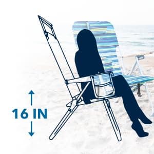 CARIBBEAN JOE Folding Beach Chair, 4 Position Portable Backpack Foldable Camping Chair with Headrest, Cup Holder, and Wooden Armrests