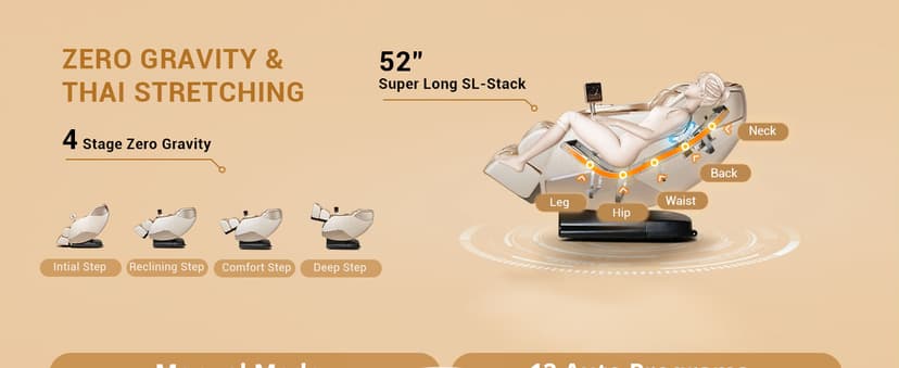 MYNTA Massage Chair Full Body with Heat, Zero Gravity SL-Track 3D Massage Chairs with Thai Stretching, 12 Modes,12 Massage Techniques, Calf & Foot Massage, Wireless Charging, White Noise