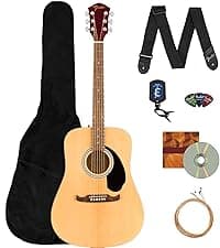 Fender Dreadnought Acoustic Guitar - Natural Bundle with Gig Bag, Tuner, Strings, Picks, and Austin Bazaar Instructional DVD