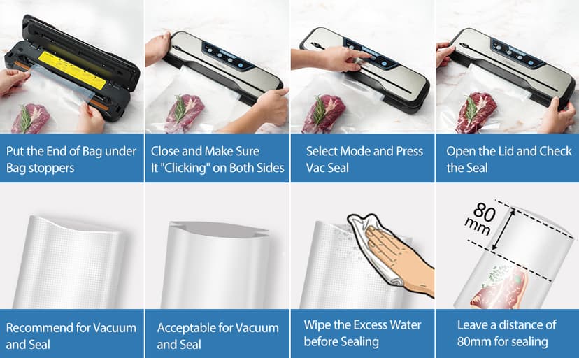 Automatic Food Vacuum Sealer Machine, Beelicious 8-In-1 Food Vacuum Saver with Starter Kits, Pulse Function, Moist & Dry Mode and External VAC for Jars and Containers, Stainless Steel