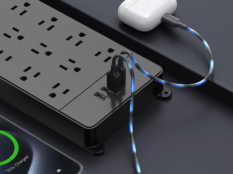 TROND Surge Protector Power Strip, 4000 Joules, ETL Listed, 13 Widely-Spaced Outlets Expansion with USB C Ports, Low-Profile Flat Plug, Wall Mountable, 5ft Extension Cord, 14AWG Heavy Duty, Black