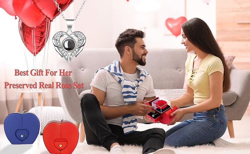 Preserved Real Rose with I love you Necklace 100 Languages, Gifts for Girlfriend, Women, Mom, Wife, Gifts Idea on Christmas, Valentine's Day, Mother's Day, Birthday, Anniversary, Thanksgiving