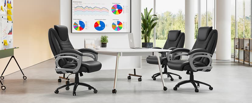 Vogue Furniture Direct Big and Tall Office Chair 500lbs, Heavy Duty High Back PU Leather Desk Chair, Adjustable Height Rolling Wheels Computer Chair for Home Office Work (Black)