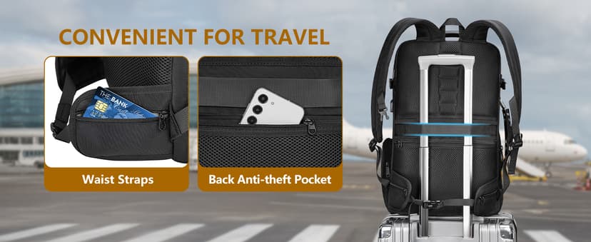 MATEIN Expandable Travel Backpack With Shoe Compartment, 52L Large Suitcase Backpack with Waist Straps & USB Charging Port, 17 Inch TSA Laptop Backpacks Luggage Carry On Bag With 3 Packing Cubes