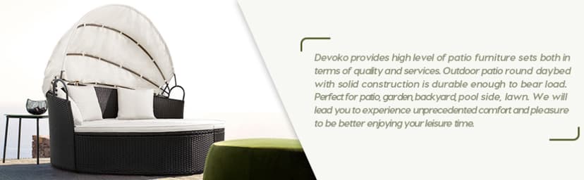 Devoko Patio Furniture Outdoor Round Daybed with Retractable Canopy Wicker Rattan Separated Seating Sectional Sofa for Patio Lawn Garden Backyard Porch