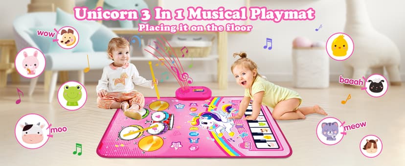 Toys for 1 Year Old Girl Gifts: Baby Musical Mat Toddler Toys Age 1-2 - 3 in 1 Piano Drum Animal Touch Unicorn Toys - Infant Music Toy 12-18 Months Babies Birthday Gifts for 1 2 3 Year Old Boys Girls