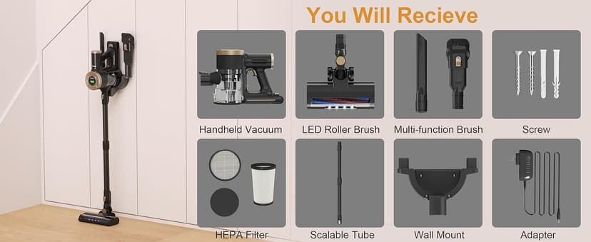 BUTY BULU Cordless Stick Vacuum Cleaner, 30KPa Handheld 2200mAh Rechargeable Battery Lightweight Small Vac Electirc Broom, 40Mins Runtime for Home Hard Floor Carpet Pet Hair Cleaning, LED Screen