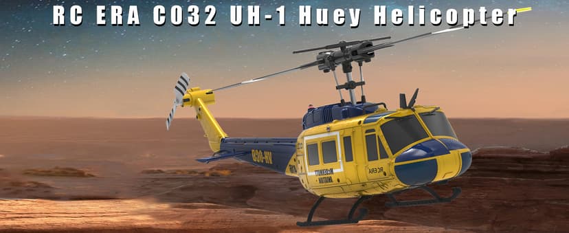 RC ERA C032 UH-1 Huey Helicopter - Remote Control Helicopters for Adult, 1/48 Sacle 2.4G 6CH Gyro Stabilized Aircraft with Altitude Hold & Optical Flow,3D Stunt Drone (Yellow)