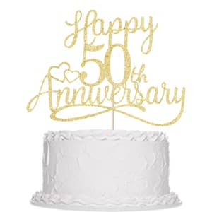 Sleyberoy golden Glitter Happy 50th Anniversary Cake Toppers -Wedding Anniversary Party Decorations, 50th Wedding Anniversary, Company Anniversary Party, Birthday Party Decorations