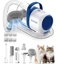 oneisall Dog Grooming Vacuum, Pet Grooming Vacuum with Clipper Nail Grinder, 1.5L Dust Cup Dog deshedding Brush with 7 Tools for Shedding Pet Hair, Home Cleaning(Blue)