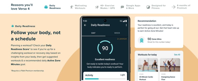 Fitbit Versa 4 Fitness Smartwatch with Daily Readiness, GPS, 24/7 Heart Rate, 40+ Exercise Modes, Sleep Tracking and more, Pink Sand/Copper Rose, One Size (S & L Bands Included)