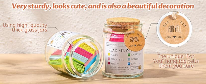 Bible Verse Jar, Read Me When Bible Verses Jar for Emotions and Feelings, Christian Gifts for Women, Men, Birthday Gifts for Mom,Graduation Gift for Her, Prayer Cards Comes With A 48-inch Ribbon Bow